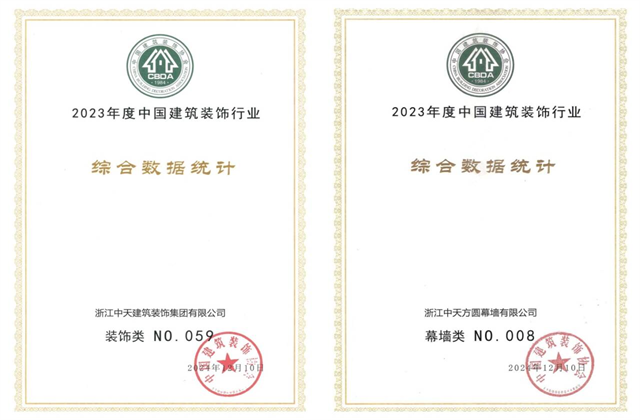 AG尊龙装饰集团位列2023年度中国建筑装饰企业百强59位、幕墙百强第8位